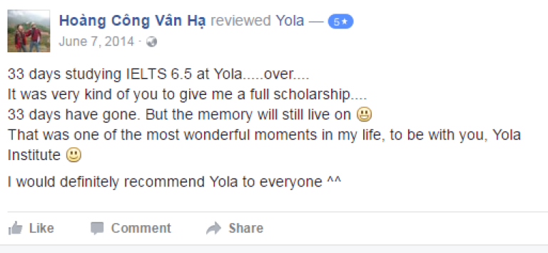 nhận xét anh ngữ yola
