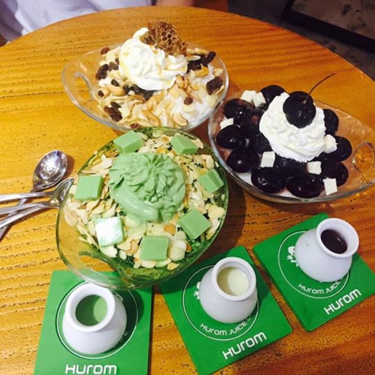 Hình ảnh 3 loại bingsu của Hurom Juice Cafe.