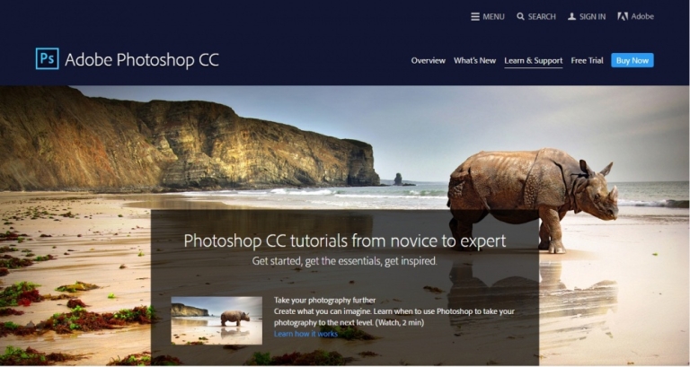 Trang chủ website học Photoshop của Adobe