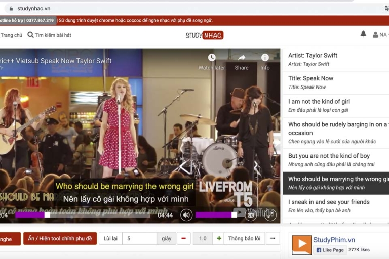 Studynhac.vn sẽ giúp bạn vừa nghe nhạc vừa học tiếng Anh (Nguồn: Studynhac)