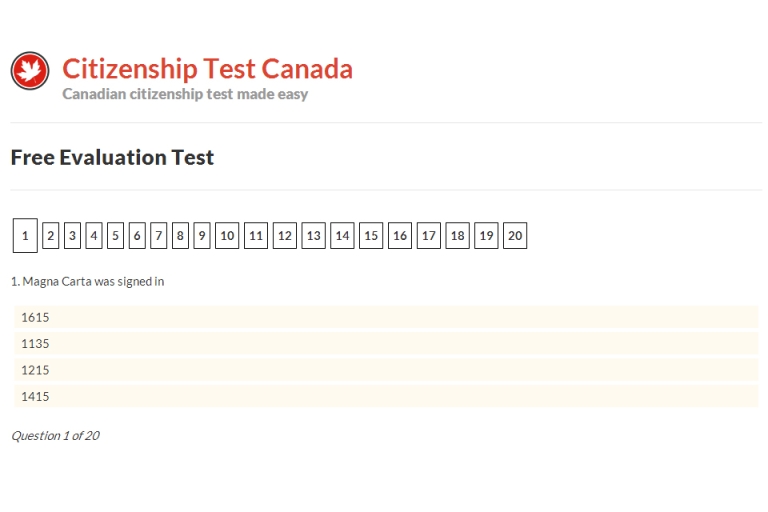 Bài kiểm tra thử Canadian Citizenship
