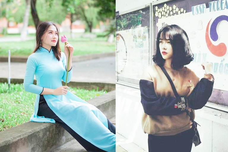 Hai bạn nữ sinh có phong cách đến trường hoàn toàn trái ngược (Nguồn: Quyên Võ và Hồ Thủy Tiên)