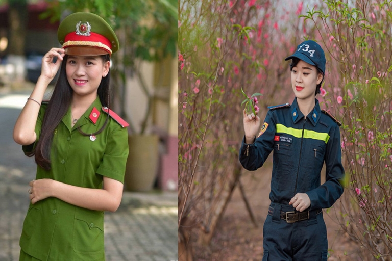 Thiếu úy Tưởng Thị Ngọc Ánh (bên trái) và thí sinh Hoa hậu Hoàn vũ Việt Nam 2017 Hoàng Hải Thu (bên phải) (Nguồn: Internet)
