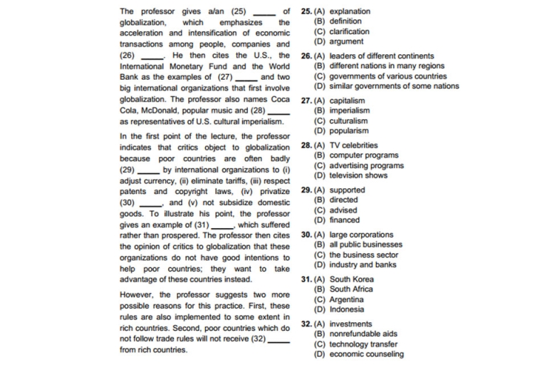 8 chỗ trống trong đoạn tóm tắt part 4 section 1