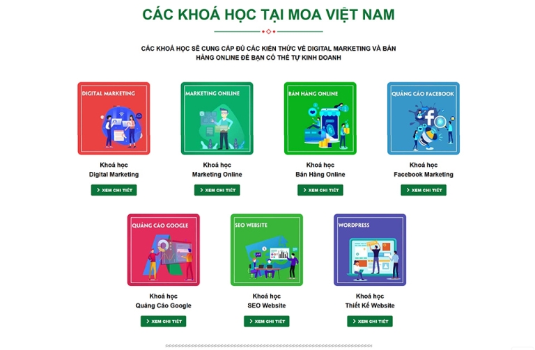 Các khóa học tại Học viện MOA