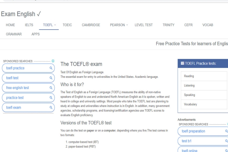 Giao diện thân thiện với người dùng của examenglish (Nguồn: Exam English)
