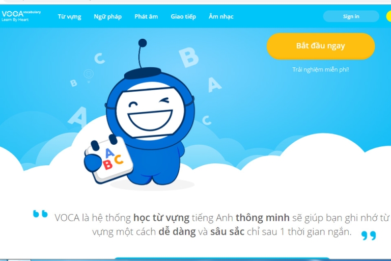 Giao diện bắt mắt của voca.vn
