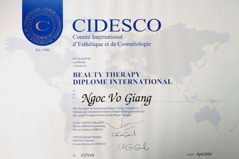 Bằng cấp có giá trị mở tiệm, trường ở tất cả các nước do Võ Dung đào tạo và tổ chức Quốc tế CIDESCO cấp