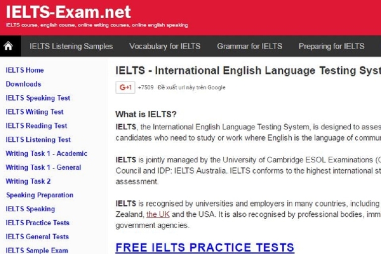 Giao diện website IELTS Exam