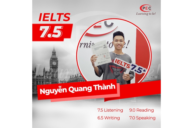 Bạn Nguyễn Quang Thành với 7.5 IELTS, kỹ năng Reading đạt 9.0