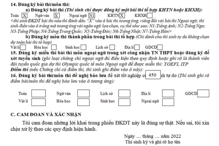 Đăng ký thông tin dự thi tốt nghiệp THPT 2022