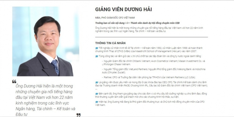 Thầy Dương Hải có nhiều kinh nghiệm giảng dạy về Tài chính – Kế toán tại CEB